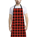 Lava Orange Buffalo Check Pattern Print Bib Apron With Pocket