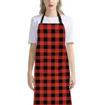 Lava Orange Buffalo Check Pattern Print Bib Apron With Pocket
