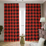 Lava Orange Buffalo Check Pattern Print Blackout Pencil Pleat Curtains