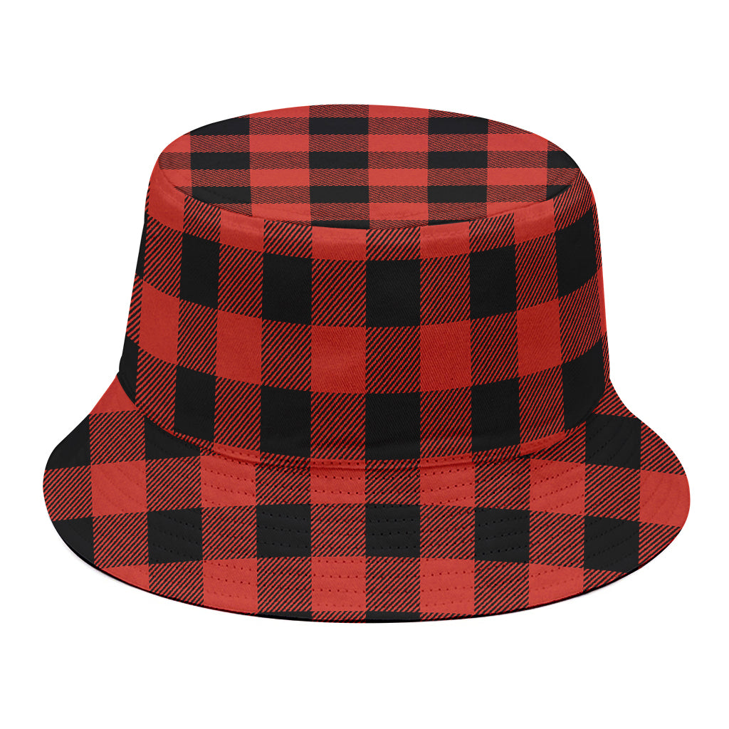 Lava Orange Buffalo Check Pattern Print Bucket Hat