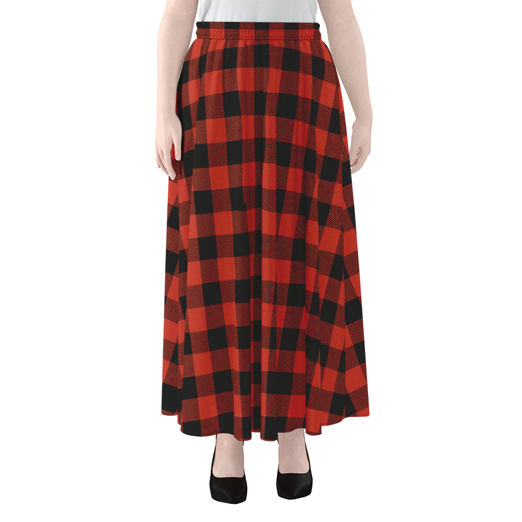 Lava Orange Buffalo Check Pattern Print Chiffon Maxi Skirt