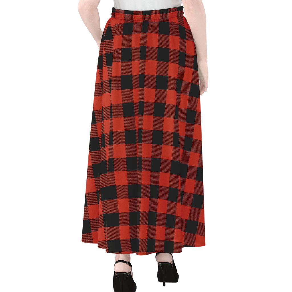 Lava Orange Buffalo Check Pattern Print Chiffon Maxi Skirt