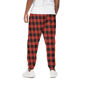 Lava Orange Buffalo Check Pattern Print Cotton Pants