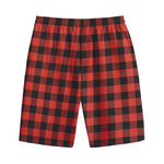 Lava Orange Buffalo Check Pattern Print Cotton Shorts