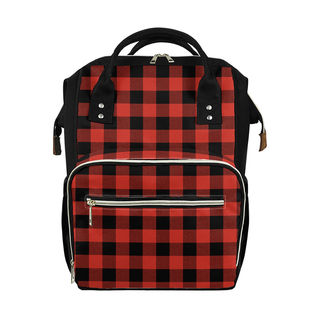 Lava Orange Buffalo Check Pattern Print Diaper Bag