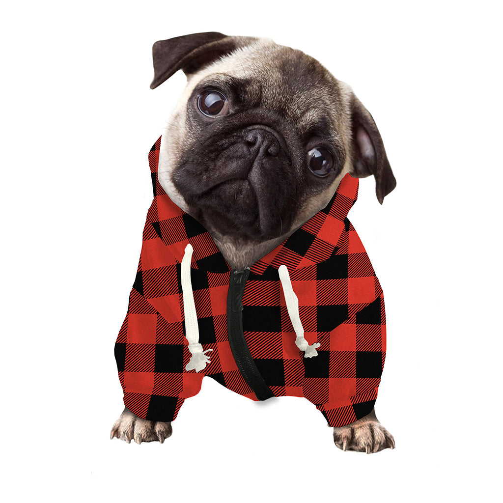 Lava Orange Buffalo Check Pattern Print Dog Zip Up Hoodie