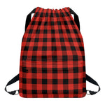 Lava Orange Buffalo Check Pattern Print Drawstring Backpack