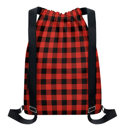 Lava Orange Buffalo Check Pattern Print Drawstring Backpack