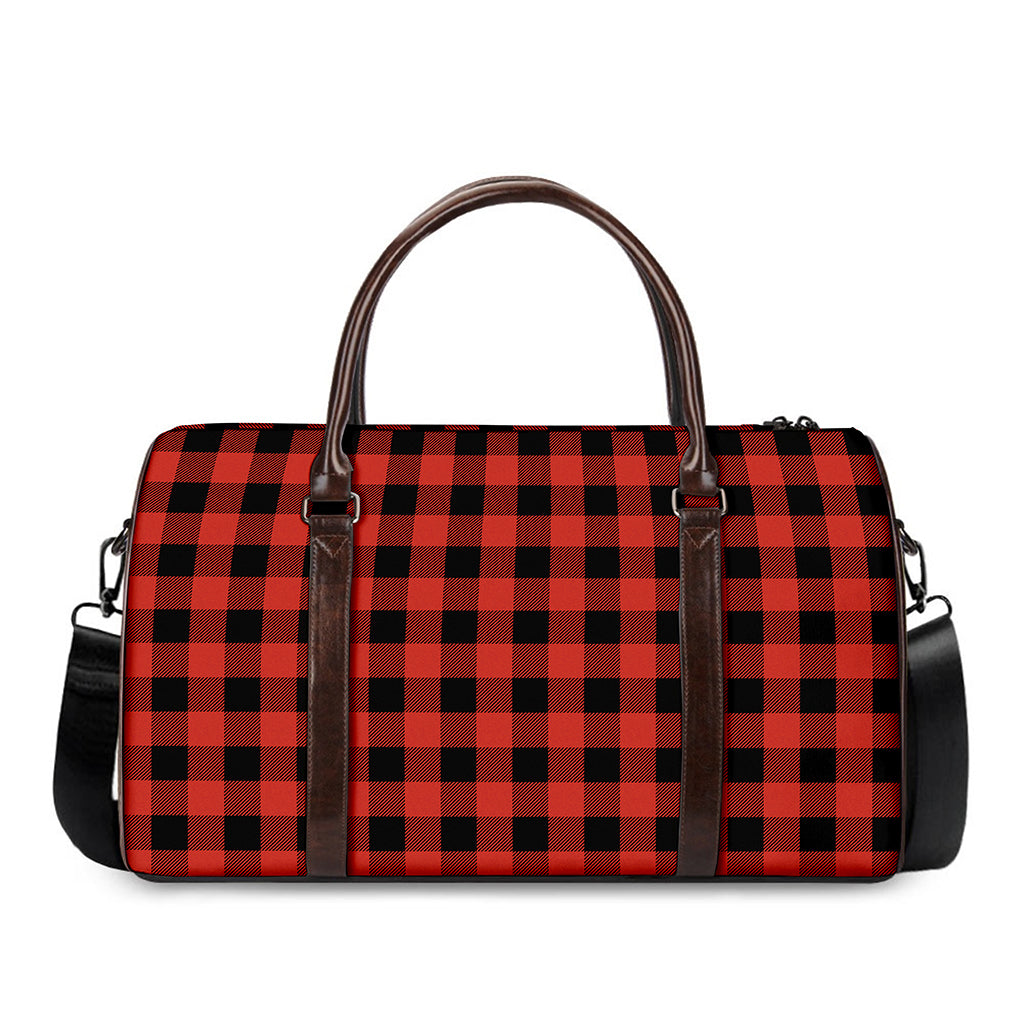 Lava Orange Buffalo Check Pattern Print Duffle Bag