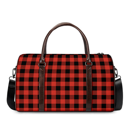 Lava Orange Buffalo Check Pattern Print Duffle Bag