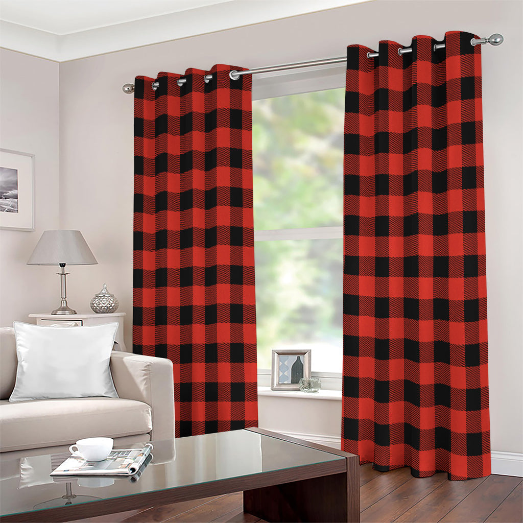 Lava Orange Buffalo Check Pattern Print Extra Wide Grommet Curtains