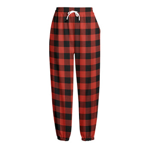 Lava Orange Buffalo Check Pattern Print Fleece Lined Knit Pants