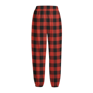 Lava Orange Buffalo Check Pattern Print Fleece Lined Knit Pants