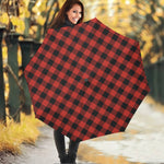 Lava Orange Buffalo Check Pattern Print Foldable Umbrella