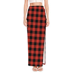 Lava Orange Buffalo Check Pattern Print High Slit Maxi Skirt