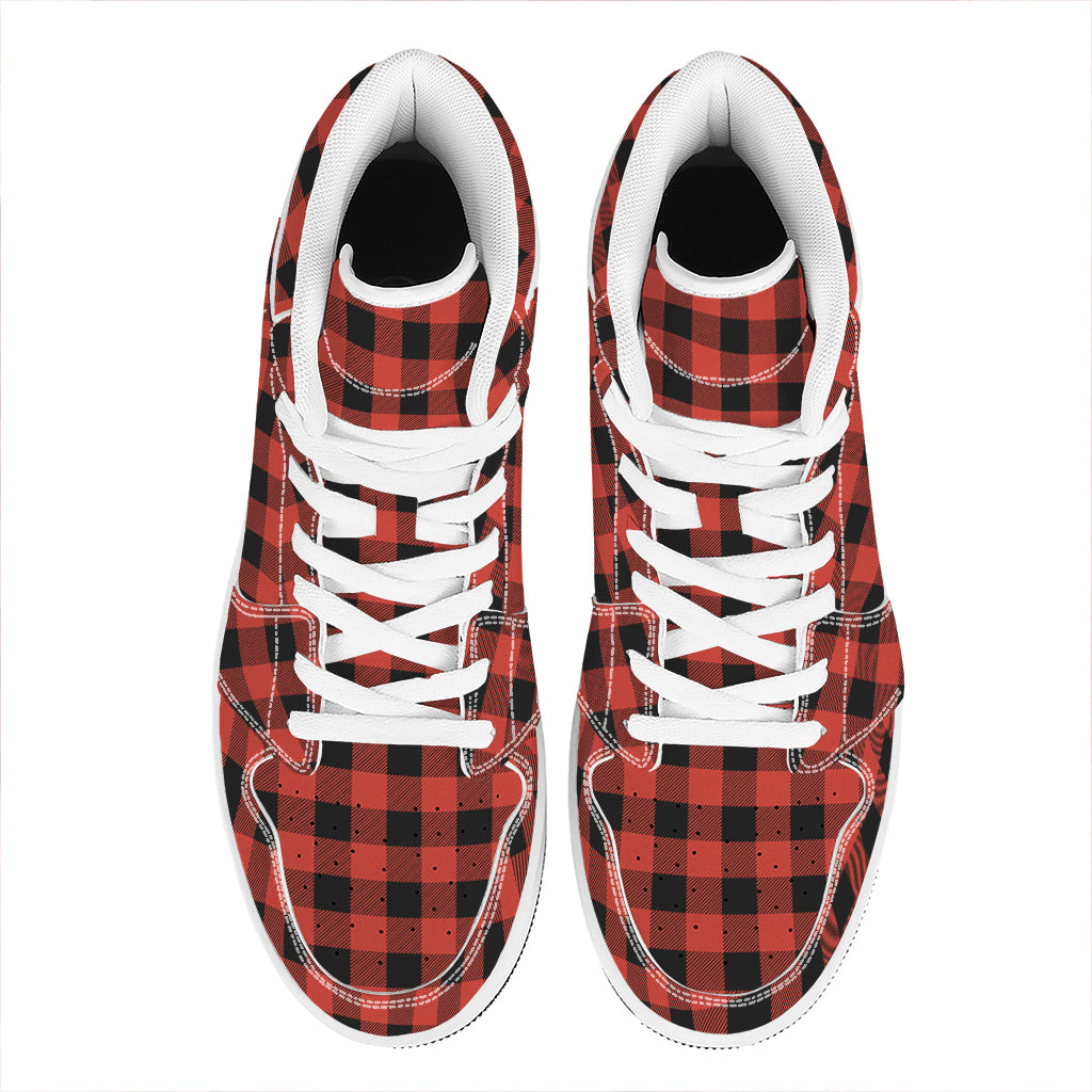 Lava Orange Buffalo Check Pattern Print High Top Leather Sneakers