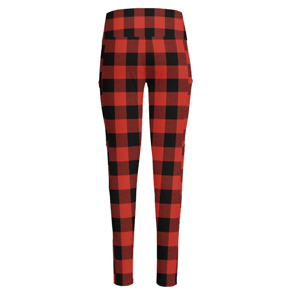 Lava Orange Buffalo Check Pattern Print High-Waisted Pocket Leggings