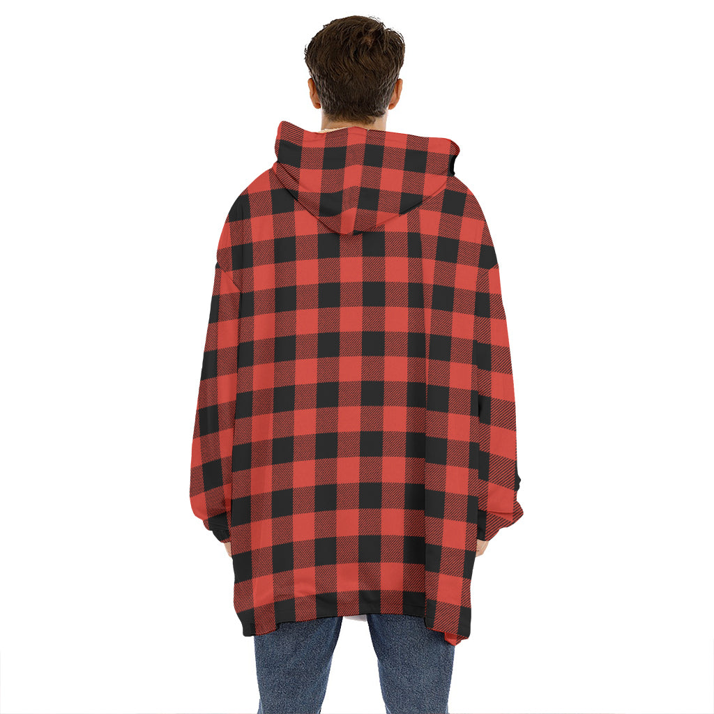 Lava Orange Buffalo Check Pattern Print Hoodie Blanket