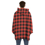 Lava Orange Buffalo Check Pattern Print Hoodie Blanket