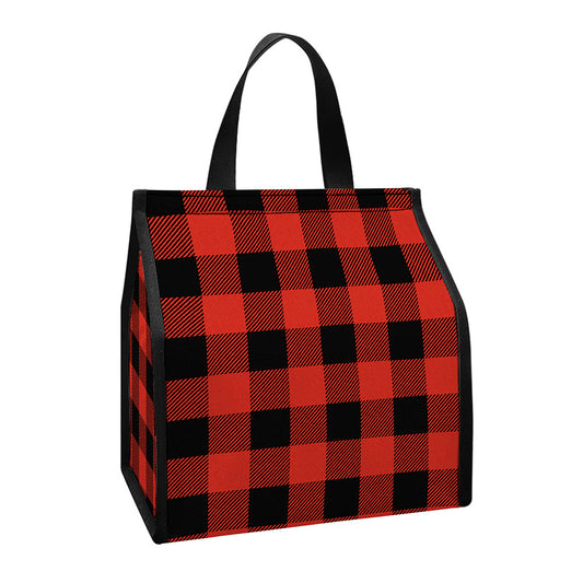 Lava Orange Buffalo Check Pattern Print Insulated Lunch Tote