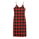 Lava Orange Buffalo Check Pattern Print Jersey Midi Cami Dress