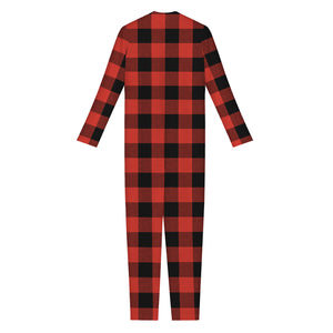 Lava Orange Buffalo Check Pattern Print Jumpsuit