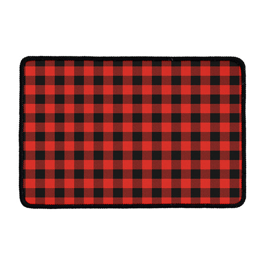 Lava Orange Buffalo Check Pattern Print Kitchen Mat