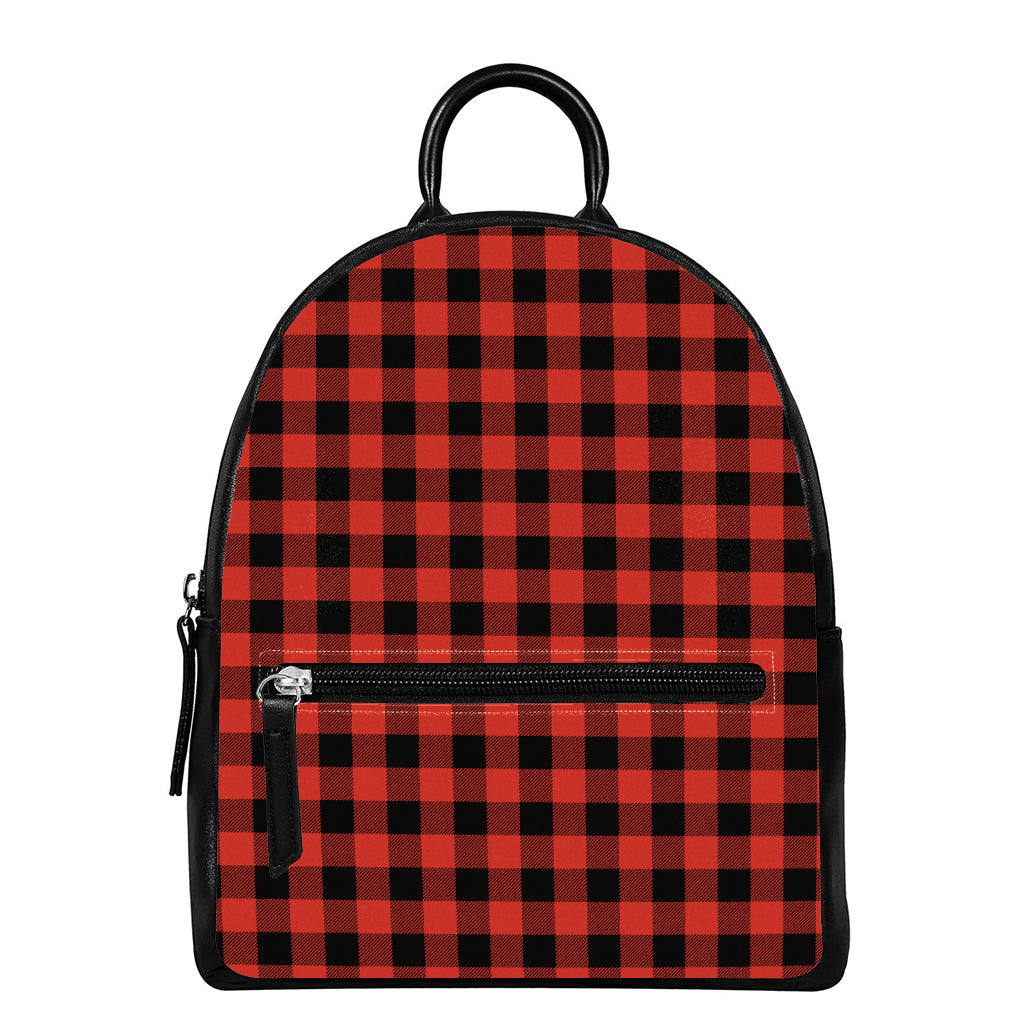 Lava Orange Buffalo Check Pattern Print Leather Backpack