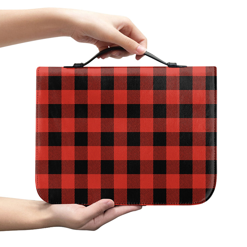 Lava Orange Buffalo Check Pattern Print Leather Bible Cover