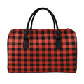 Lava Orange Buffalo Check Pattern Print Leather Duffel Bag