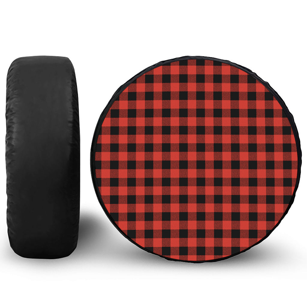 Lava Orange Buffalo Check Pattern Print Leather Spare Tire Cover