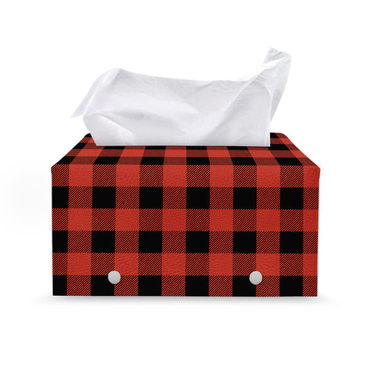 Lava Orange Buffalo Check Pattern Print Leather Tissue Box Cover