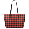 Lava Orange Buffalo Check Pattern Print Leather Tote Bag With Zipper