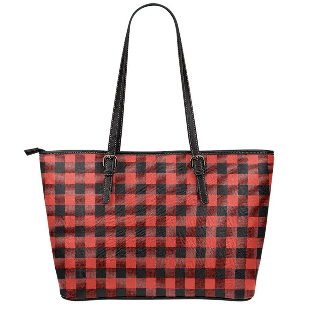 Lava Orange Buffalo Check Pattern Print Leather Tote Bag