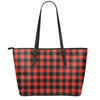 Lava Orange Buffalo Check Pattern Print Leather Tote Bag