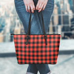 Lava Orange Buffalo Check Pattern Print Leather Tote Bag