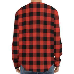 Lava Orange Buffalo Check Pattern Print Long Sleeve Baseball Jersey