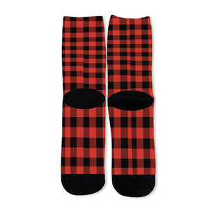 Lava Orange Buffalo Check Pattern Print Long Socks