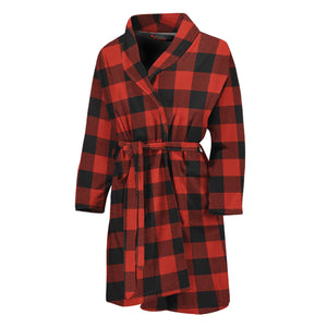 Lava Orange Buffalo Check Pattern Print Men's Bathrobe