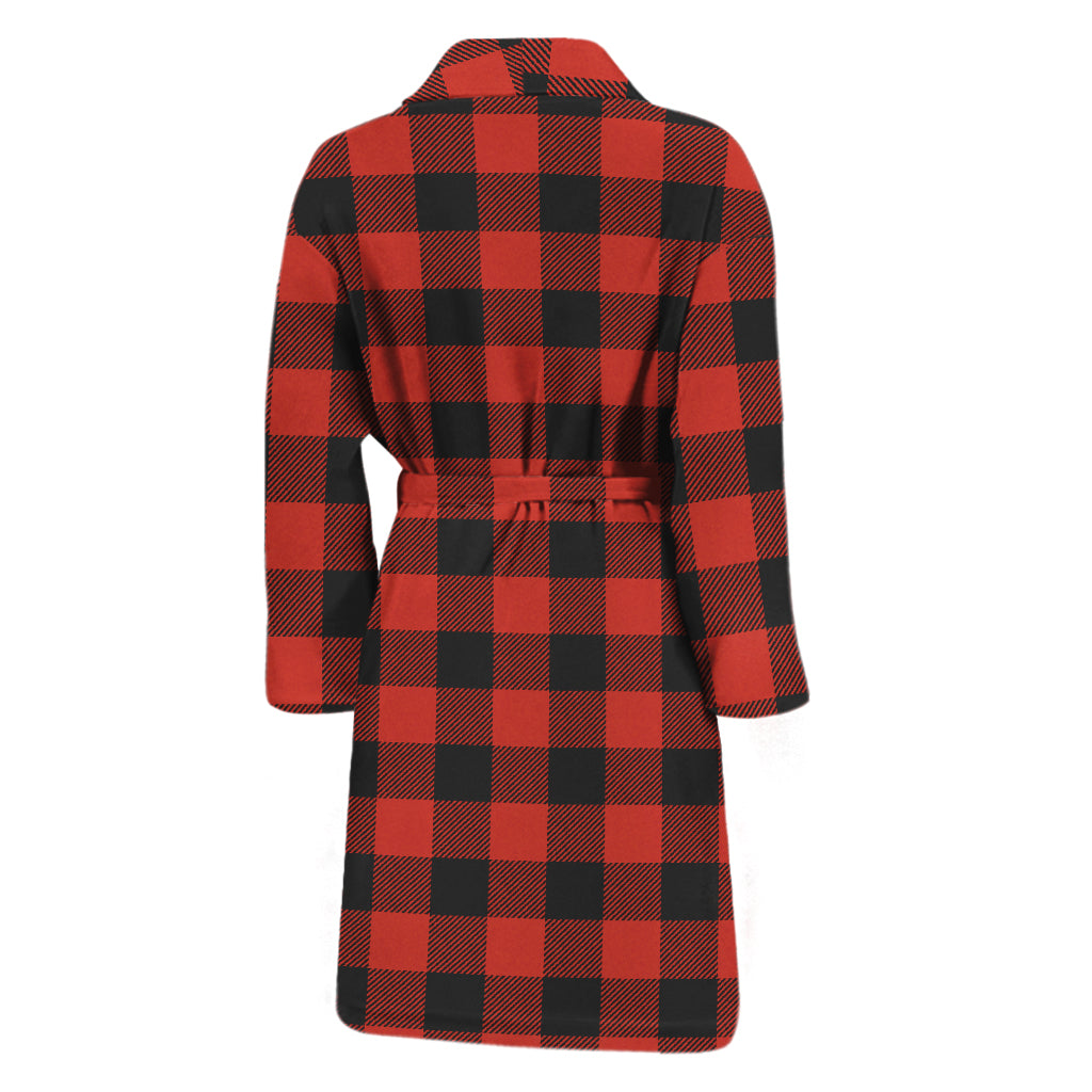 Lava Orange Buffalo Check Pattern Print Men's Bathrobe