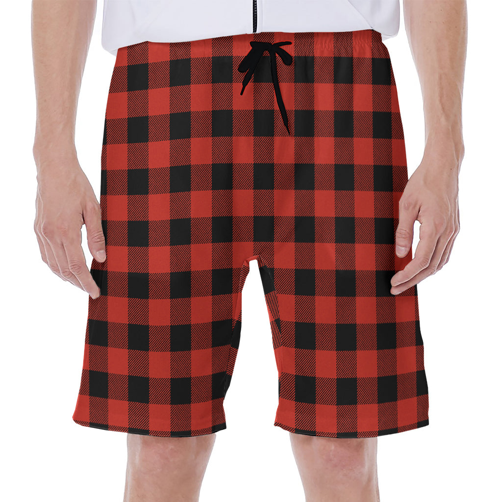 Lava Orange Buffalo Check Pattern Print Men's Beach Shorts