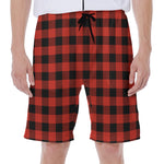 Lava Orange Buffalo Check Pattern Print Men's Beach Shorts