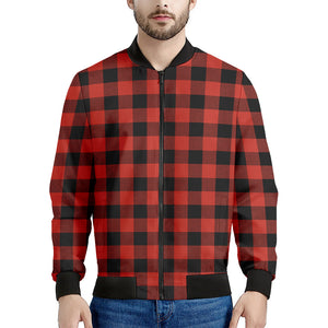 Lava Orange Buffalo Check Pattern Print Men's Bomber Jacket