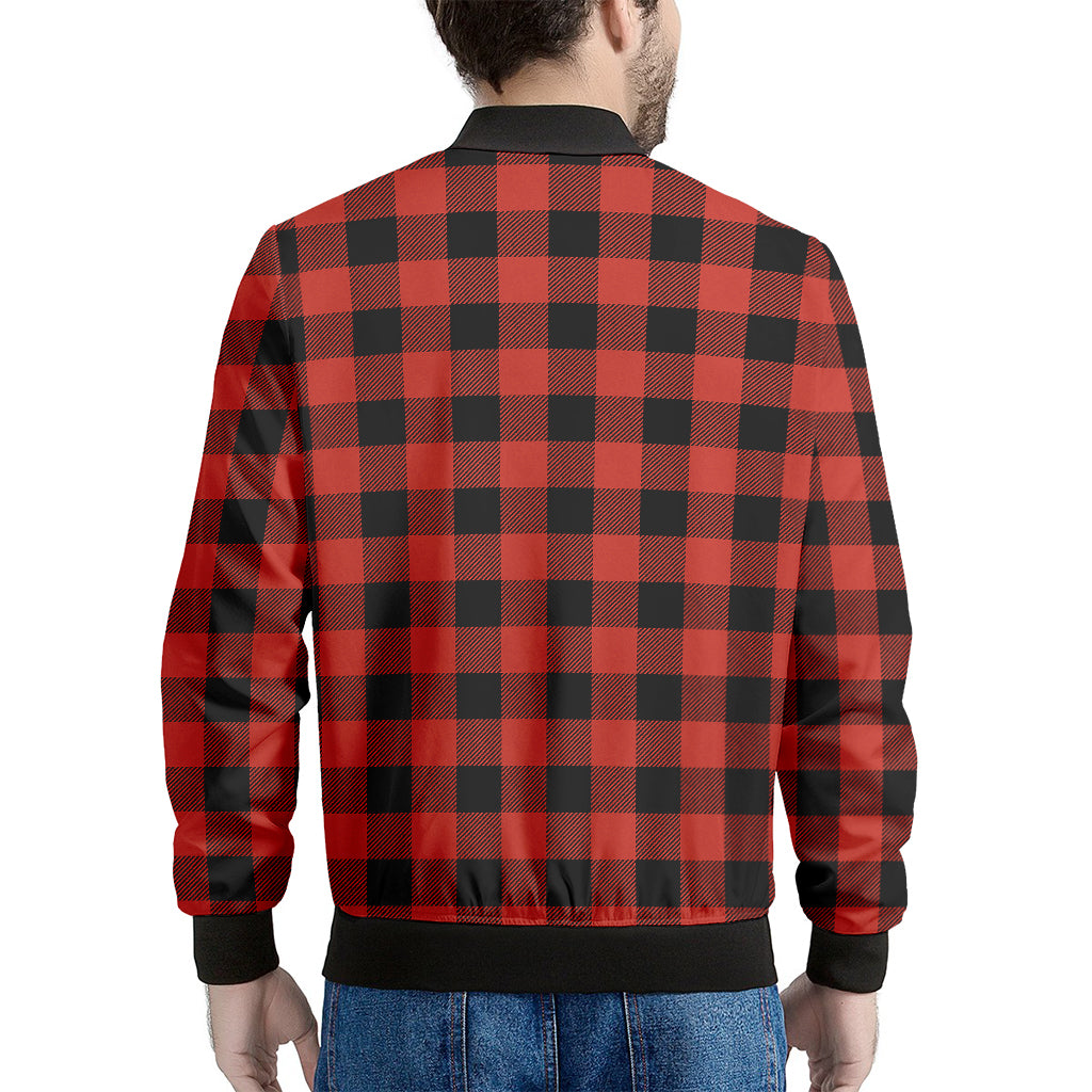 Lava Orange Buffalo Check Pattern Print Men's Bomber Jacket