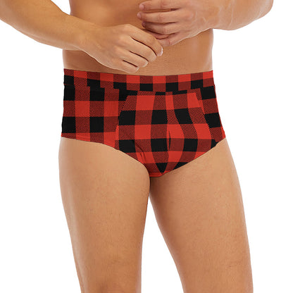 Lava Orange Buffalo Check Pattern Print Men's Briefs