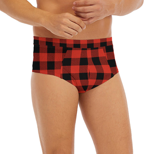 Lava Orange Buffalo Check Pattern Print Men's Briefs