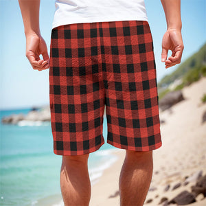 Lava Orange Buffalo Check Pattern Print Men's Cargo Shorts