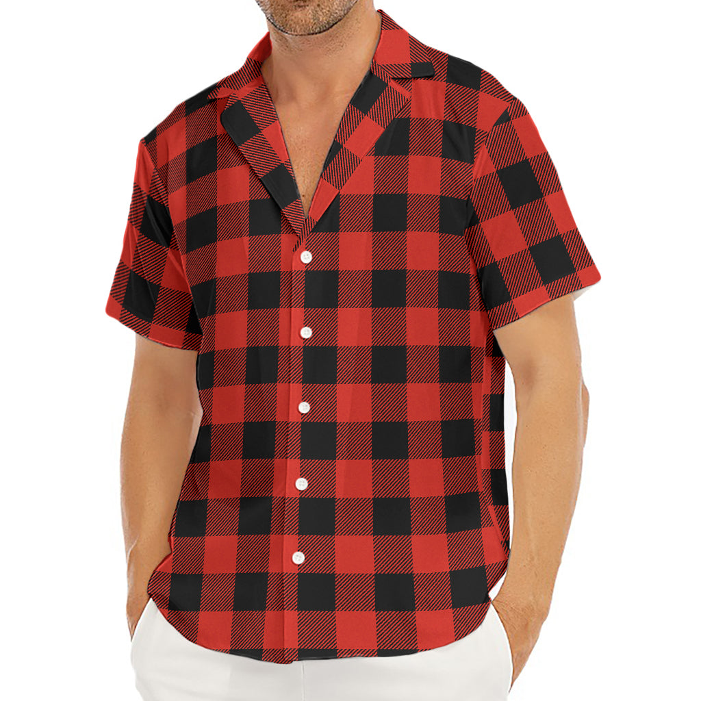 Lava Orange Buffalo Check Pattern Print Men's Deep V-Neck Shirt