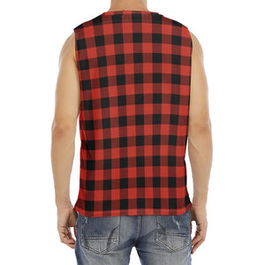 Lava Orange Buffalo Check Pattern Print Men's Fitness Tank Top