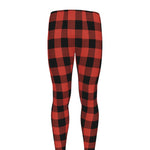 Lava Orange Buffalo Check Pattern Print Men's leggings